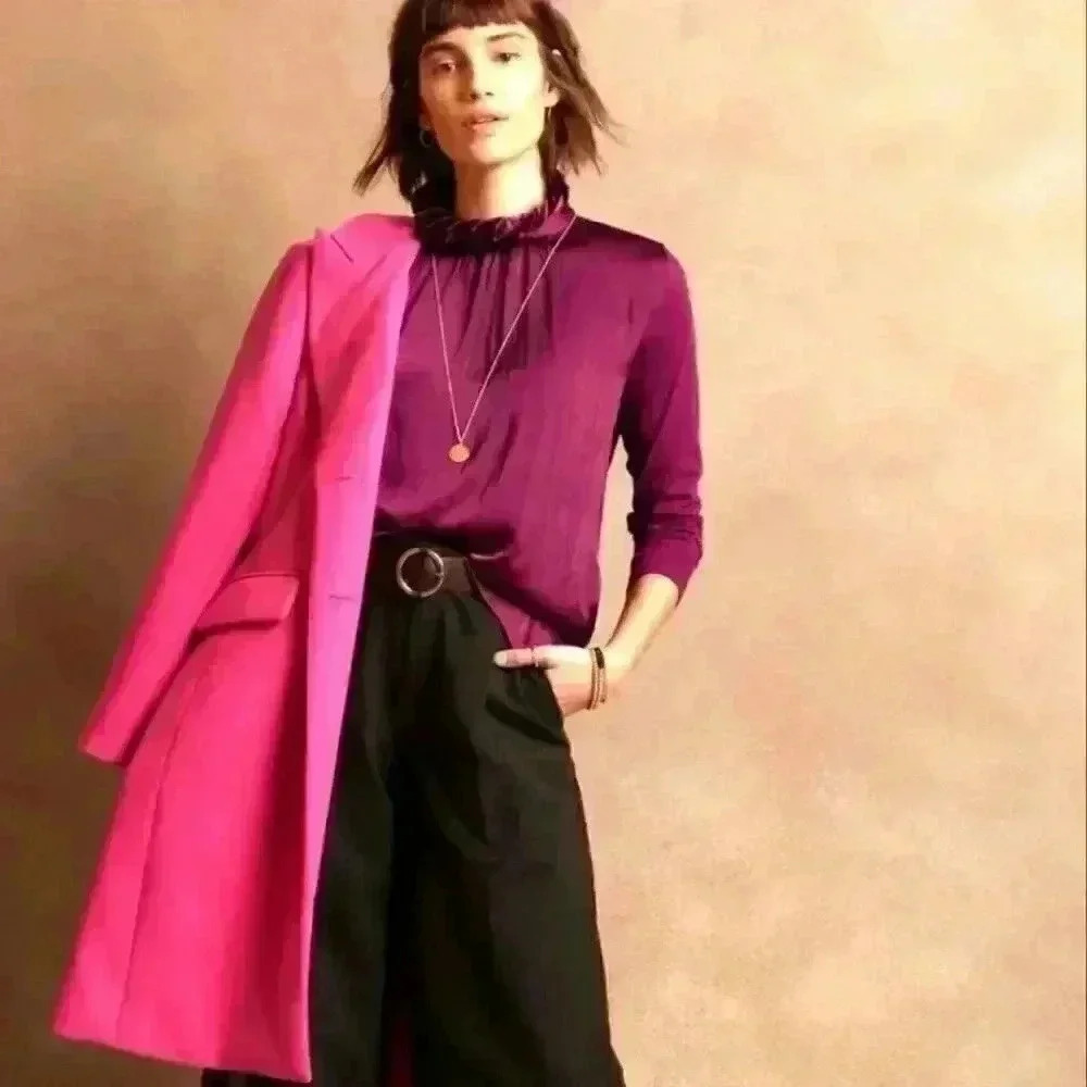 Banana Republic Mixed Media Ruffle Mock-Neck  Top